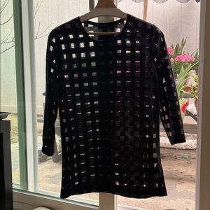 COS BLACK SHEER OVERSIZED BLOUSE TOP SQUARE WINDOW PANE COTTON M